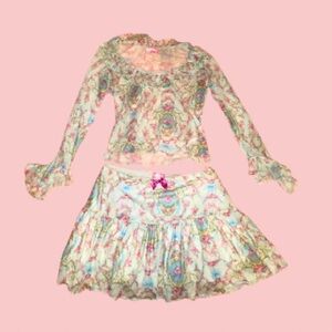 Sugar Thrillz Coquette Wallpaper Long Sleeve Top and Skirt Set